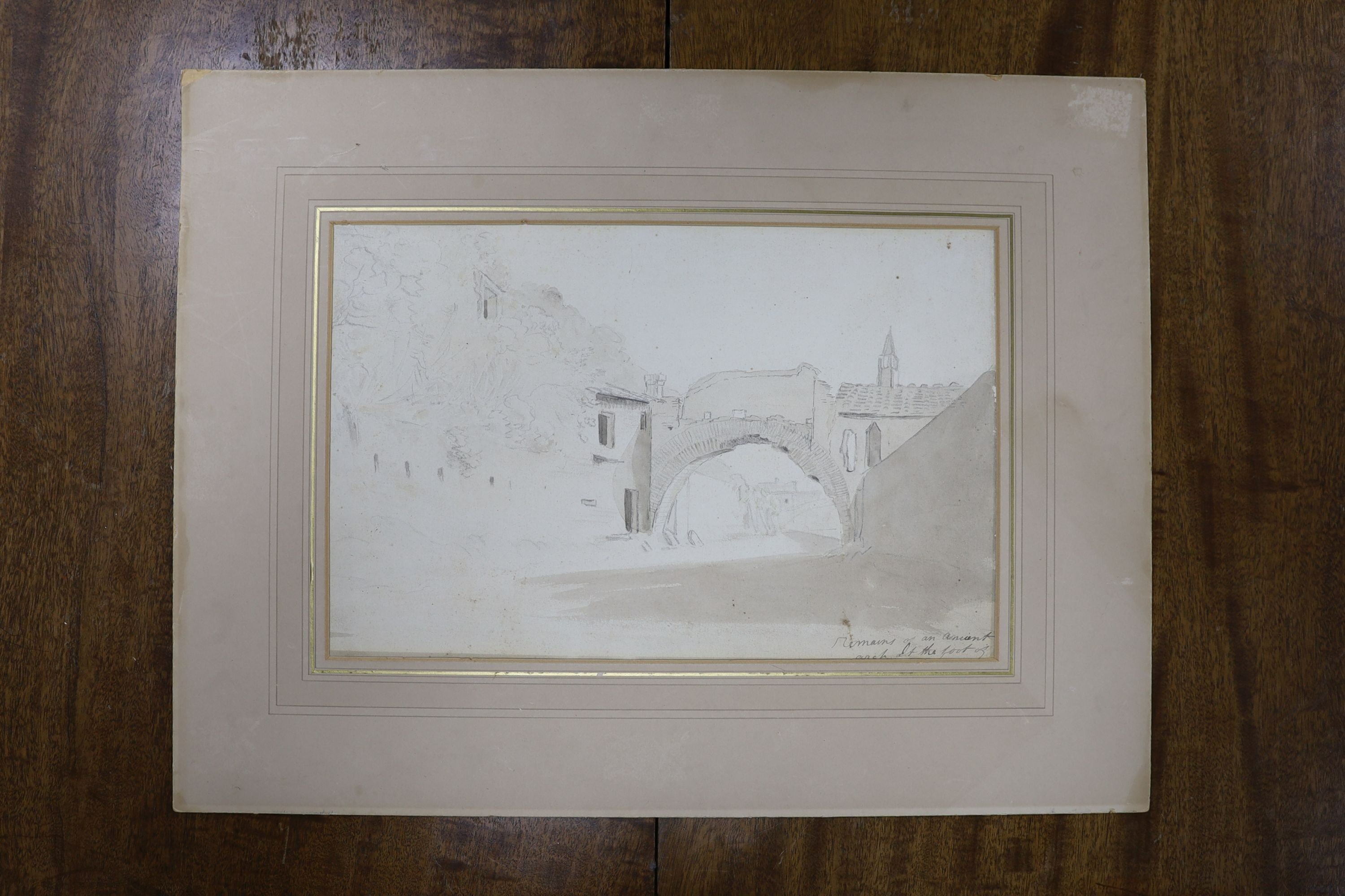 John Christian Schetky (1778-1874) pencil and watercolour, 'Remains of an ancient arch at the foot of the Aventine Hill’ 26x37.5cm